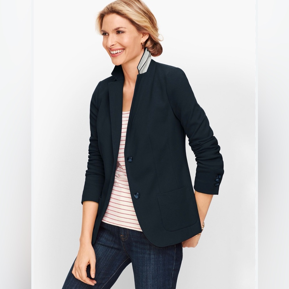 Talbots Aberdeen Pique Knit Dark Blue Blazer with Striped Accent